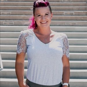 Grey Lace Sleeve Top